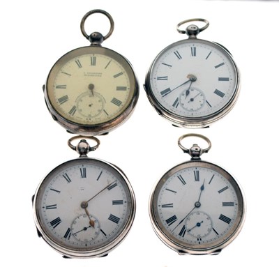 Lot 102 - Four silver and white metal cased pocket watches