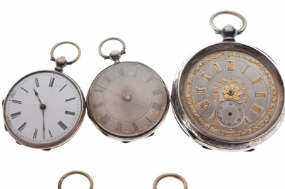 Lot 104 - Five various silver, white metal and unmarked pocket and fob watches