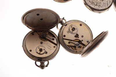 Lot 104 - Five various silver, white metal and unmarked pocket and fob watches