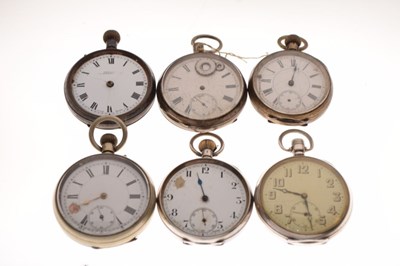 Lot 106 - Four silver cased pocket watches, together with two gun metal cased examples