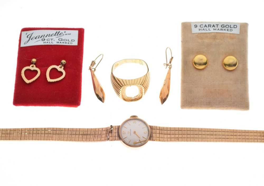 Lot 56 - Lady's 9ct Omega cocktail watch, 9ct gold earrings, etc.