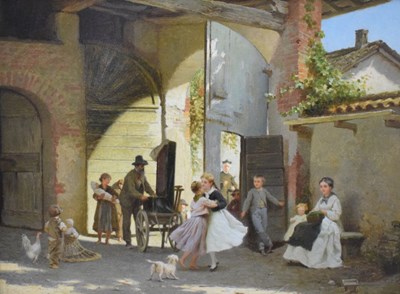 Lot 400 - Francesco Didioni (1839-1895) - Oil on panel - Courtyard scene with children