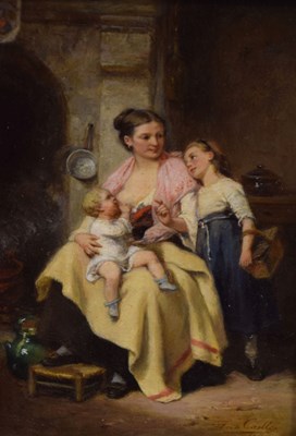 Lot 408 - Emile Leon Caille (1836-1907) - Oil on panel - Mother and children