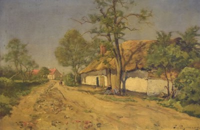 Lot 407 - Joseph Theodore Coosemans (1828-1904) - Oil on canvas - Country road with figures