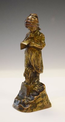 Lot 464 - Bronze figure of girl with school bag and book signed "Kirchner"