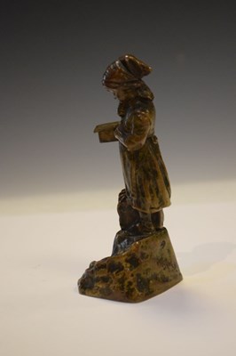 Lot 464 - Bronze figure of girl with school bag and book signed "Kirchner"