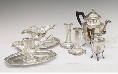 Lot 585 - Quantity of silver plate, to include pair of candlesticks, etc.