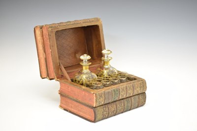 Lot 198 - Unusual 20th Century rectangular decanter box,with gilt decorated spirit decanters and glasses