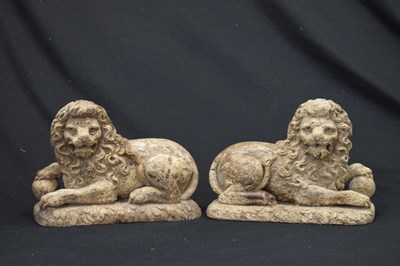 Lot 172 - Rare pair of late 16th or early 17th Century carved limewood recumbent lions