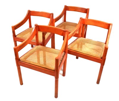 Lot 494 - After Magistretti - Four Caramite chairs with cane seats