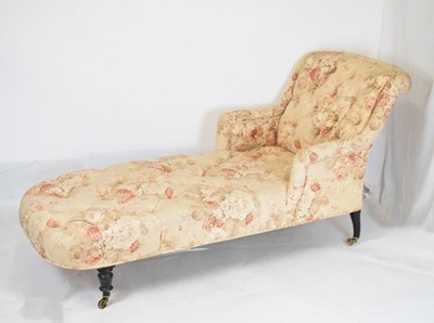 Lot 477 - Chaise lounge having floral button-back upholstery