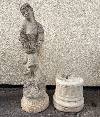 Lot 650 - Composite stone garden figure of a maiden on separate column base