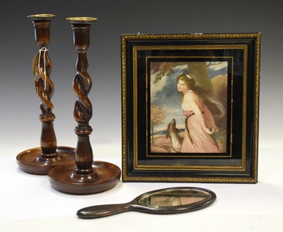 Lot 622 - Pair of early 20th Century Arts & Crafts style oak candlesticks, etc.