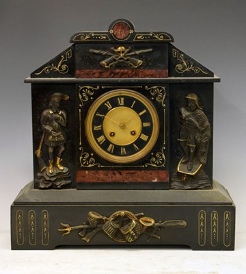 Lot 386 - Large black slate and marble clock