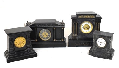 Lot 389 - Four late 19th Century slate mantel clocks