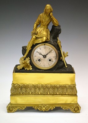 Lot 536 - 19th Century French brass, bronze and ormolu figural mantel clock