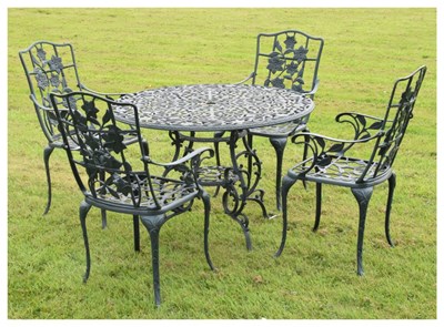 Lot 644 - Five-piece aluminum dark green painted patio set