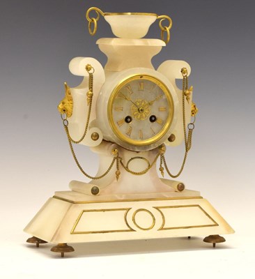 Lot 548 - Late 19th Century French alabaster mantel clock with urn surmount