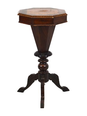 Lot 483 - Victorian inlaid walnut octagonal sewing/work table