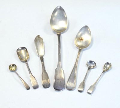 Lot 145 - George III silver basting spoon, together with a small quantity of flatware