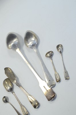 Lot 145 - George III silver basting spoon, together with a small quantity of flatware
