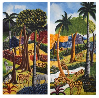 Lot 584 - Jocelyn J - Pair of oils on canvas - African safari scenes