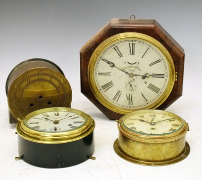 Lot 382 - Two brass ship's bulk head clocks, etc