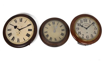 Lot 421 - Three wooden framed circular wall clocks