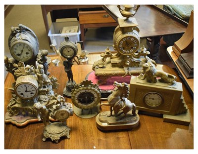 Lot 375 - Quantity of gilt and brass mantel clocks, etc