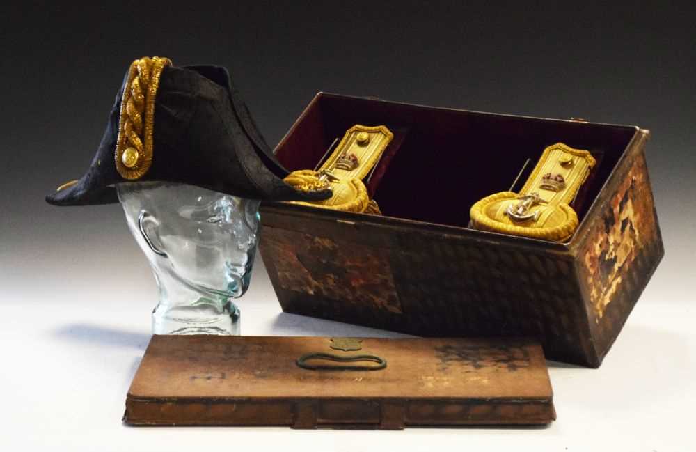Lot 255 - Early 20th Century Naval officer's cocked bicorn hat and epaulettes