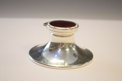 Lot 135 - George V silver capstan inkwell with hinged lid having enamel decoration
