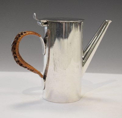 Lot 295a - Mid 20th Century silver-plated coffee pot with wicker wrapped handle