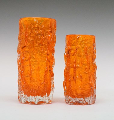 Lot 453 - Whitefriars -Two 'Bark' vases in tangerine