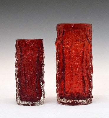 Lot 471 - Whitefriars - Two 'Bark' vases in ruby