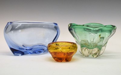 Lot 454 - Whitefriars - 1930s 'Pillow' vase and two 1950s bowls