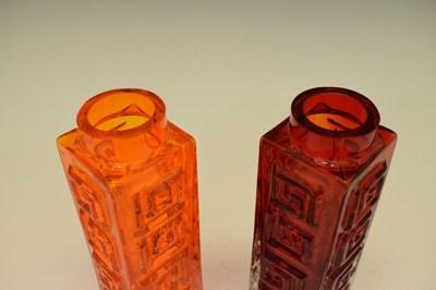 Lot 464 - Whitefriars - Two 'Greek Key' vases in tangerine and ruby