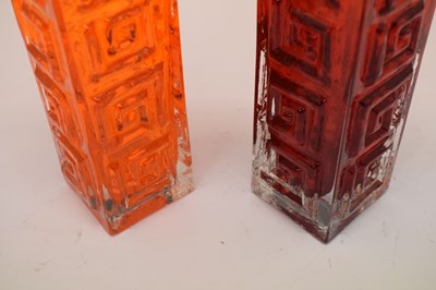 Lot 464 - Whitefriars - Two 'Greek Key' vases in tangerine and ruby