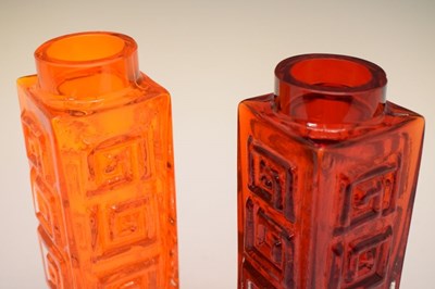 Lot 464 - Whitefriars - Two 'Greek Key' vases in tangerine and ruby