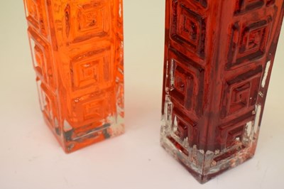 Lot 464 - Whitefriars - Two 'Greek Key' vases in tangerine and ruby