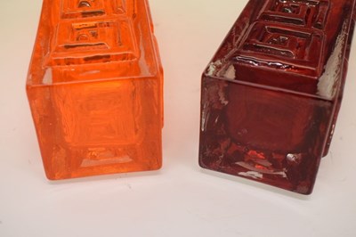 Lot 464 - Whitefriars - Two 'Greek Key' vases in tangerine and ruby