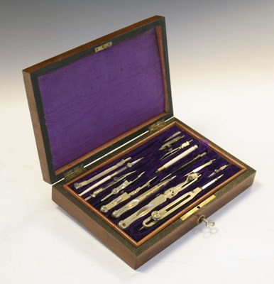 Lot 348 - Rosewood and brass inlaid cased scientific instrument set