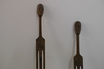 Lot 227 - Ethnographica - Pair of tall African Nyamwezi carved 'stick' figures