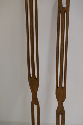 Lot 227 - Ethnographica - Pair of tall African Nyamwezi carved 'stick' figures