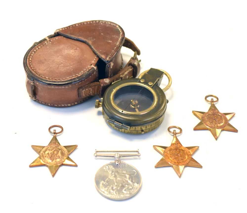 Lot 278 - First World War marching compass 1917, and Second World War medals