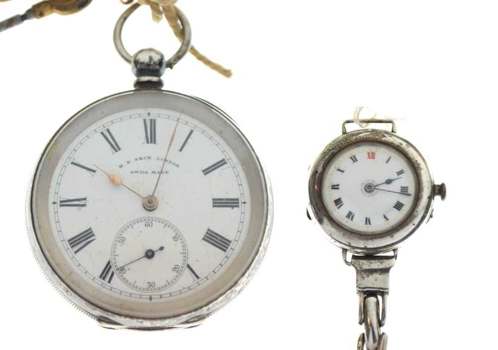 Lot 121 - Swiss 935 pocket watch, together with an early silver wristwatch