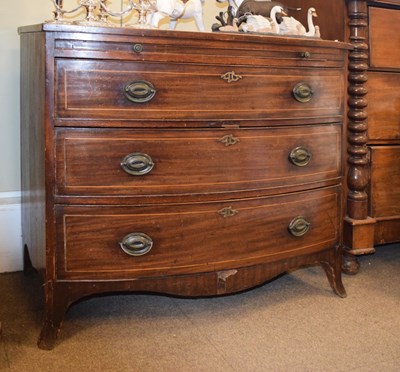 Lot 654 - Inlaid bowfront chest of drawers with brushing slide and loop handles