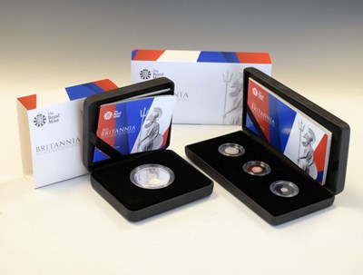 Lot 222 - 2014 Royal Mint three coin silver proof Britannia collection