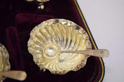 Lot 136 - Cased set of six Victorian silver shell salts with original spoons
