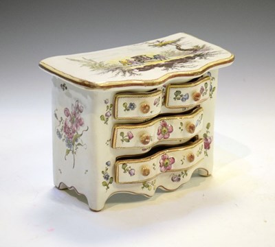 Lot 434 - French faience miniature chest of drawers