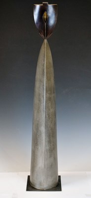 Lot 480 - Contemporary copper sculpture, of tapered elliptical triangular section on spreading base